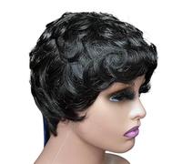 Parrucche ricci dal taglio pixie per donne nere, senza colla, a strati con frangia per l'uso quotidiano, aggiunge volume ai capelli (nero)