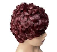 Parrucche ricci dal taglio pixie per donne nere, senza colla, a strati con frangia per l'uso quotidiano, aggiunge volume ai capelli (rosso vine)