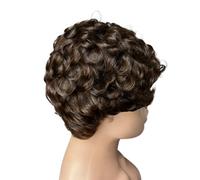 Parrucche ricci dal taglio pixie per donne nere, senza colla, a strati con frangia per l'uso quotidiano, aggiunge volume ai capelli (Light Brown)