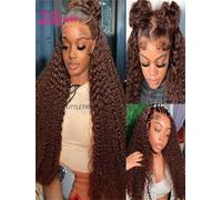 Parrucche ricci profondi Silkwave Capelli umani Marrone cioccolato 13x4 13x6 Parrucca frontale in pizzo HD Parrucca anteriore in pizzo colorato con onda d'acqua per le donne