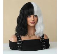 Parrucche Riccioli ondulati da donna in bianco e nero (con frangia) Parrucca da diavolo for donna,per donne