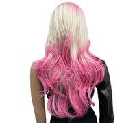 Parrucche Rosa Bianche Ombré Con Frangia, Parrucche Lunghe E Ricce Per Donna, Parrucche Sintetiche Resistenti Al Calore, Ondulate, Da 28 Pollici