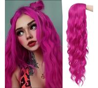 Parrucche rosa calde lunghe per le donne ricci ondulati sintetici metà parte di Halloween partito parrucca per capelli