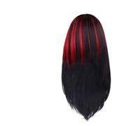 Parrucche rosse e nere 1pc for le donne parrucca lunga diritta for capelli sintetici con frangia Drag Queen Costume Cosplay Salon Ombre(Red and Black)