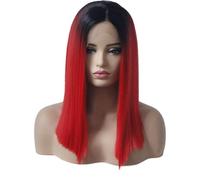 Parrucche rosse Ombre lunghe dritte in pizzo 13x3, parrucca sintetica Wear and Go senza colla for le donne Capelli Estensioni(22inch)