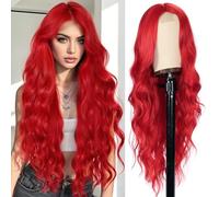 Parrucche rosse per le donne parrucche rosse lunghe 26 pollici parrucca ondulata riccia parrucca naturale del merletto sintetico per uso quotidiano festa halloween cosplay