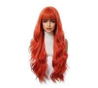 Parrucche senza colla Parrucca sintetica arancione scuro for le donne Usa parrucche lunghe ricce a onde naturali con frangia for feste cosplay per tutti i giorni