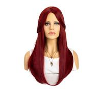 Parrucche Set di parrucche for capelli lunghi e lisci da donna, rosso vino, a figura otto, versatile Parrucca da donna