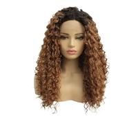 Parrucche sintetiche anteriori in pizzo 13x3 Parrucca ondulata naturale marrone chiaro Ombre for donne nere Senza colla pronta da indossare Capelli Estensioni(18inch)