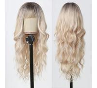 Parrucche sintetiche bionde marroni Ombre per le donne Parrucche lunghe naturali per capelli ondulati con frangi