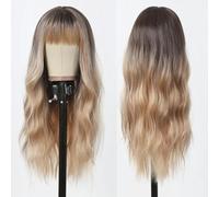 Parrucche sintetiche bionde marroni Ombre per le donne Parrucche lunghe naturali per capelli ondulati con frangi