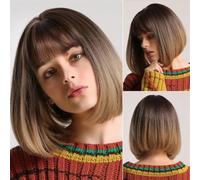 Parrucche Sintetiche Capelli Con Frangia Bionda Con Riflessi Per Donne Bianche E Nere Calore