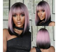Parrucche sintetiche castane bionde ombré corte e lisce per donne con riga centrale, cosplay di Lolita, capelli naturali, fibra resistente al calore-parrucche-WL1121-1