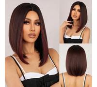 Parrucche sintetiche castane bionde ombré corte e lisce per donne con riga centrale, cosplay lolita, capelli naturali, fibra resistente al calore-parrucche-LC2054-1