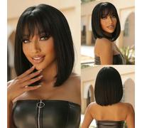Parrucche sintetiche castane bionde ombré corte e lisce per donne con riga centrale, cosplay lolita, capelli naturali, fibra resistente al calore-parrucche-LC2049-1