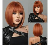 Parrucche sintetiche castane bionde ombré corte e lisce per donne con riga centrale, cosplay lolita, capelli naturali, fibra resistente al calore-parrucche-LC2071-3