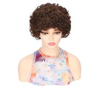 Parrucche sintetiche corte afro ricci crespi for donna, 130 g Topper per Capelli da Donna(Light brown)