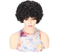 Parrucche sintetiche corte afro ricci crespi for donna, 130 g Topper per Capelli da Donna(Natural Black)