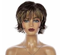 Parrucche sintetiche corte bionde con onde naturali e strati, taglio pixie, con frangia soffice per le donne, in fibra resistente al calore, parrucche giornaliere-ZY-122-8 pollici-1 pz