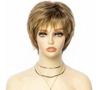Parrucche sintetiche corte bionde con onde naturali e strati, taglio pixie, con frangia soffice per le donne, in fibra resistente al calore, parrucche giornaliere-ZY-163-8 pollici-1 pz