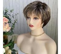 Parrucche sintetiche corte bionde con onde naturali e strati, taglio pixie, con frangia soffice per le donne, in fibra resistente al calore, parrucche giornaliere-ZY-139-8 pollici-1 pz