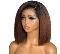 Parrucche sintetiche corte Bob Yaki Kinky Straight, pizzo frontale Pre-vendita for l'uso quotidiano per Donne Affascinanti(12inch)
