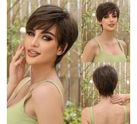 Parrucche sintetiche corte castane con frangia parrucca castana naturale per donne nere e bianche mamma uso quotidiano festa resistente al calore-SS1002-2