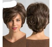Parrucche sintetiche corte castano scuro, parrucca naturale liscia a strati con frangia soffice per donne, capelli resistenti al calore per tutti i giorni-SS109-1