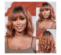 Parrucche Sintetiche Corte Da 14 Pollici For Capelli Ricci Bob Ondulati Ombre Color Rame Biondo Con Frangia Parrucca Sostitutiva For Le Donne Festa Quotidiana Facile Da Indossare