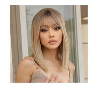 Parrucche sintetiche corte e dritte con frangia, capelli naturali, taglio quadrato, grigio, biondo cenere, per donne bianche, resistenti al calore per uso quotidiano quotidiano quotidiano