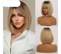 Parrucche sintetiche corte e lisce marroni nere con frangia per donne, parrucche per cosplay quotidiani, fibra naturale resistente al calore-Wig-SS167-1