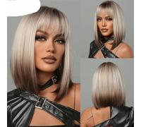 Parrucche sintetiche corte e lisce marroni nere con frangia per donne, parrucche per cosplay quotidiani, fibra naturale resistente al calore-parrucca-LC2067-1