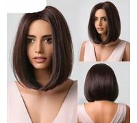 Parrucche sintetiche corte e lisce marroni nere con frangia per donne, parrucche per cosplay quotidiani, fibra naturale resistente al calore-parrucca-LC2009-1
