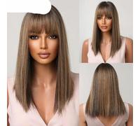 Parrucche sintetiche corte e lisce marroni nere con frangia per donne, parrucche per cosplay quotidiani, fibra naturale resistente al calore-parrucca-LC5225-1