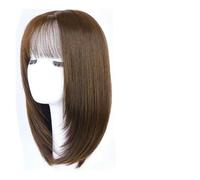 Parrucche sintetiche corte e lisce per donne Parrucche nere naturali con frangia per feste di cosplay quotidiane Capelli finti resistenti al calore-castano chiaro