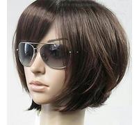 Parrucche sintetiche corte lisce marroni Vogue da donna con frangia laterale-marrone