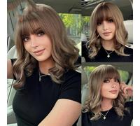 Parrucche sintetiche corte ondulate color e rame con frangia, per cosplay, stile Lolita, per donne, afro, naturali, resistenti al calore, LC1006-1