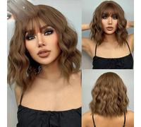 Parrucche sintetiche corte ondulate color e rame con frangia, per cosplay, stile Lolita, per donne, afro, naturali, resistenti al calore, SS170-4
