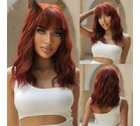 Parrucche sintetiche corte ondulate color e rame con frangia, per cosplay, stile Lolita, per donne, afro, naturali, resistenti al calore, WL1065-1