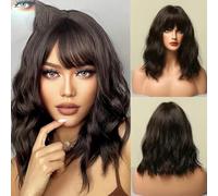 Parrucche sintetiche corte ondulate color e rame con frangia, per cosplay, stile Lolita, per donne, afro, naturali, resistenti al calore, LC210-4
