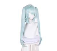 Parrucche sintetiche Cosplay Costume Wig, Parrucca lunga blu con capelli lisci anime, parrucca con frangia e doppie code di cavallo