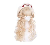 Parrucche sintetiche Cosplay Costume Wig, Parrucca Parrucche lunghe e ricce con frangia Bionda Cioccolato Hara Capelli sintetici resistenti al calore Festa(Blonde)