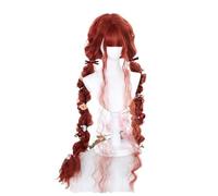 Parrucche sintetiche Cosplay Costume Wig, Parrucca sintetica lunga 120 cm riccia bionda nera Harajuku con frangia Parrucche da donna Parrucca resistente al calore(Red)
