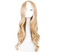 Parrucche sintetiche Cosplay Costume Wig, Riga centrale Capelli biondi da donna Costume Carnevale Halloween Party SalonHairpiece Parrucca alla moda, capelli lunghi ricci con riga media color lino(Gold