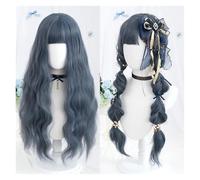 Parrucche Sintetiche Cosplay Ondulate Lunghe Lolita Halloween Con Frangia For Le Donne Parrucca Resistente Al Calore Dailly Party 26 Pollici Facile Da Indossare(Blue)