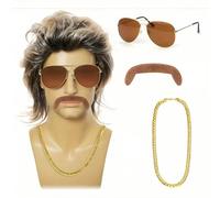 Parrucche sintetiche da costume per disco anni '70 e '80, parrucche mullet per uomo, adatte per costume da cantante disco, rocker, hippie, cosplay, feste e Ognissanti Poliestere