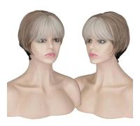 Parrucche sintetiche da donna, bionde e marroni corte, parrucche naturali, resistenti al calore, per donne, grigio argento ombre, 8 pollici
