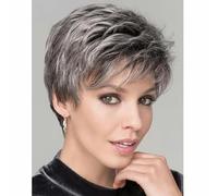 Parrucche sintetiche da donna, classiche, corte, a strati, ricce, grigie, 4-12 POLLICI