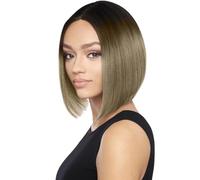 Parrucche Sintetiche Da Donna Con Capelli Lisci Yaki, Parte Laterale, Caschetto Corto In Pizzo Frontale, Parrucca In Fibra Resistente Al Calore Soffice e Naturale(Ombre Brown)