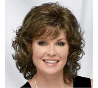 Parrucche sintetiche da donna corte e ricce con frangia, lunghezza alle spalle, biondo grigio bianco marrone, 3-12 POLLICI